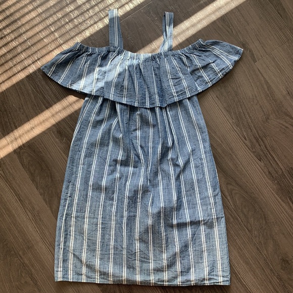 JCREW FACTORY Striped Chambray Ruffle Dress - Picture 3 of 10